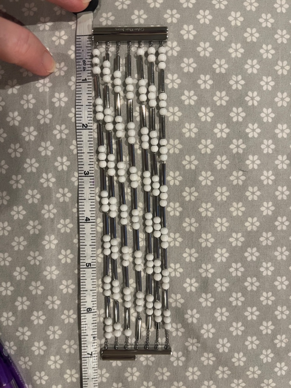 Calvin Klein Silver-Tone Multi-Strand Bracelet with White Beads NWT in box - Picture 7 of 7